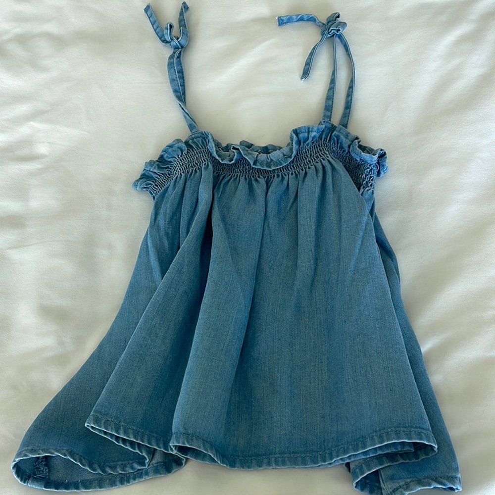 Zara Girls Chambray super Soft strappy tank with bows 18-24 months. Brand New